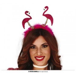 TIARA 2 FENICOTTERI CON GLITTER FUCSIA