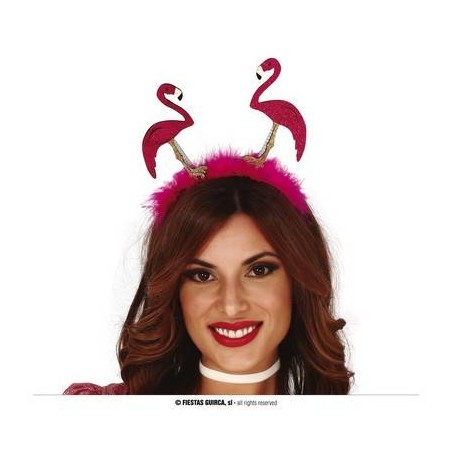 TIARA 2 FENICOTTERI CON GLITTER FUCSIA