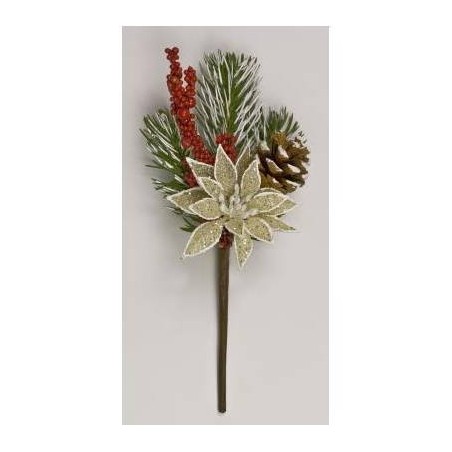 PICK STELLA NATALE PLASTIFICATA CON GLITTER COL.CREMA ø8 cm LN016/CRM