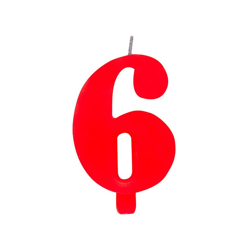 CANDELINA NUMERO 6 SCINTILLANTE  ROSSA 9,5cm
