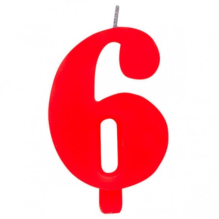 CANDELINA NUMERO 6 SCINTILLANTE  ROSSA 9,5cm