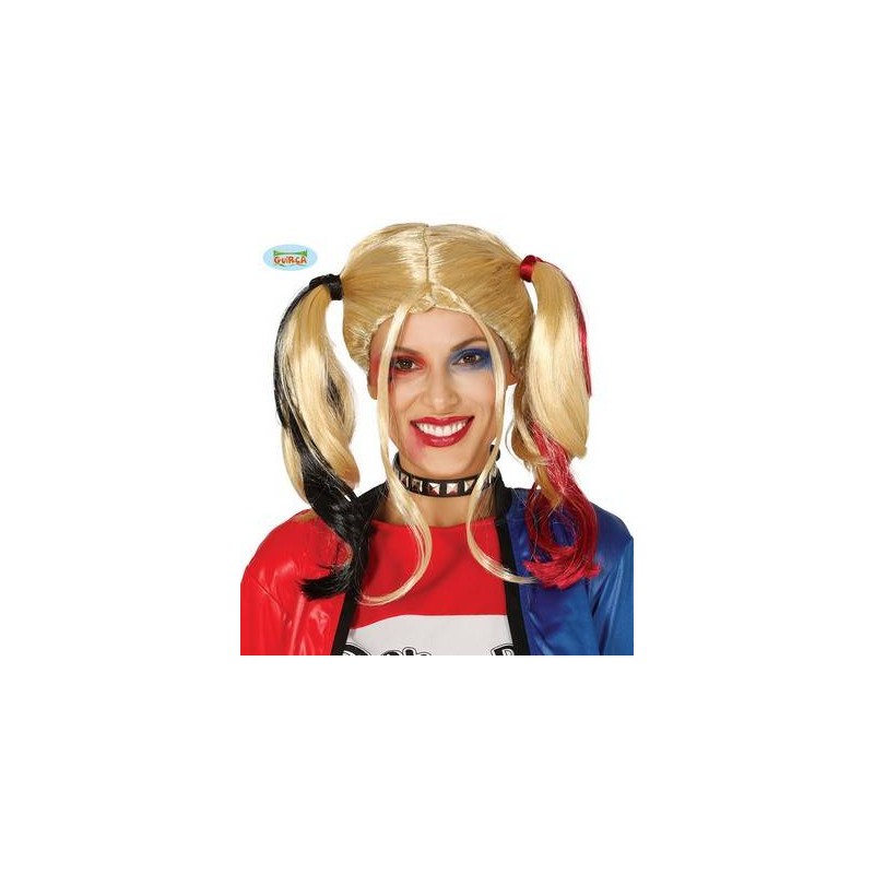 PARRUCCA BIONDA CON CODINI ROSSO/NERO