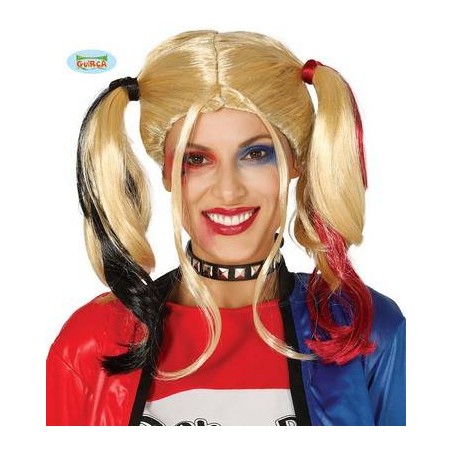 PARRUCCA BIONDA CON CODINI ROSSO/NERO
