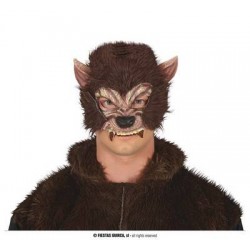 MEZZA MASCHERA UOMO LUPO CON PELO LATEX