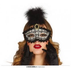MASCHERA NERA PIZZO C/PIUMA