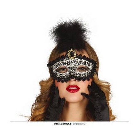 MASCHERA NERA PIZZO C/PIUMA