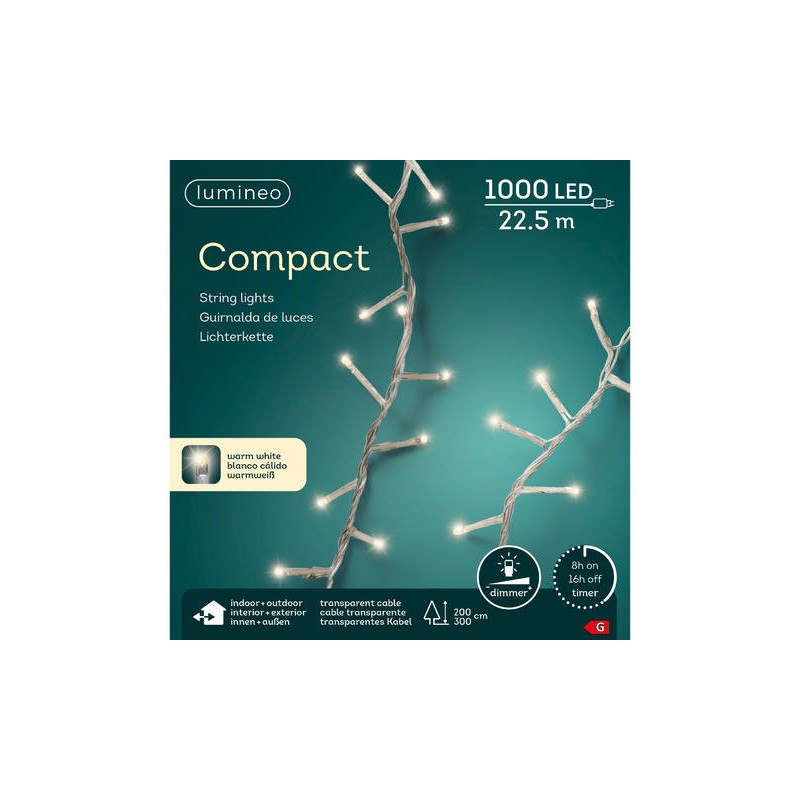 LED COMPACT 1000 LUCI BIANCO CALDO 22,5mt FILO TRASP - INT/EST - LUCE FISSA