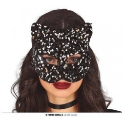 MASCHERA GATTO PAILETTES ARGENTO