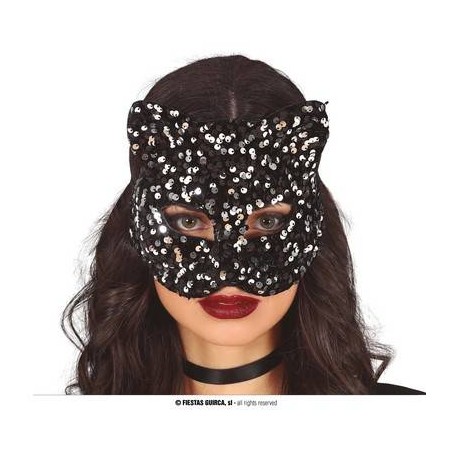 MASCHERA GATTO PAILETTES ARGENTO
