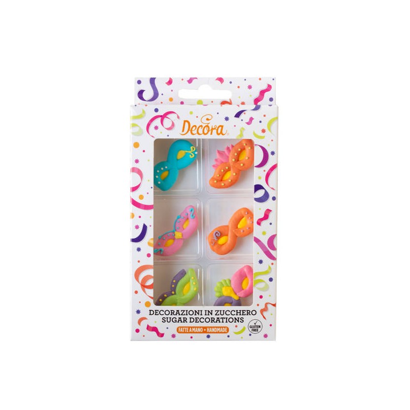 DECORAZIONI IN ZUCCHERO MASCHERA DI CARNEVALE 6pz