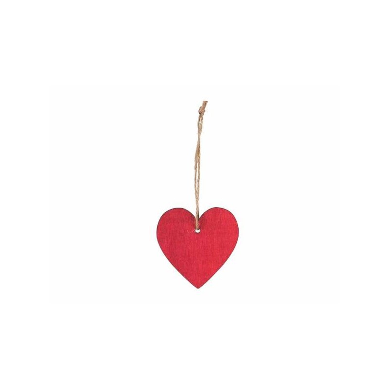 CUORE IN LEGNO C/APPENDINO 10cm ROSSO 6pz