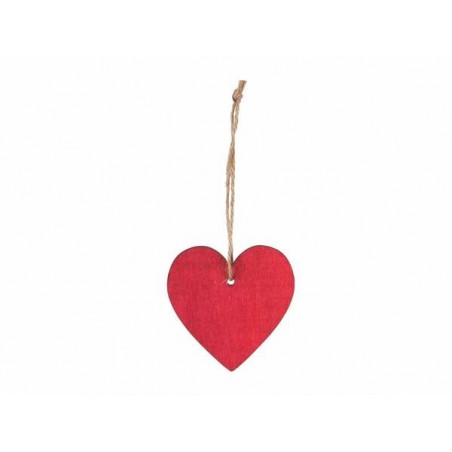 CUORE IN LEGNO C/APPENDINO 10cm ROSSO 6pz