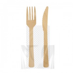 BIS ECOWOOD LEGNO FORCHETTA+COLTELLO+TOV 2V BIO COMPOSTABILE 100pz