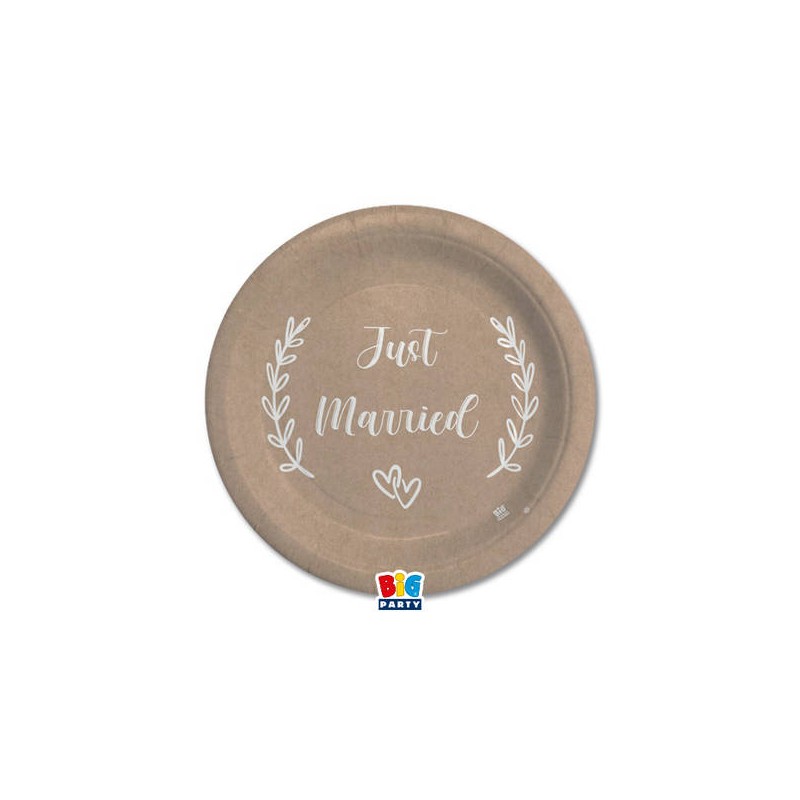 PIATTI CARTA DESSERT ø18cm JUST MARRIED KRAFT 8pz