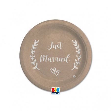 PIATTI CARTA DESSERT ø18cm JUST MARRIED KRAFT 8pz