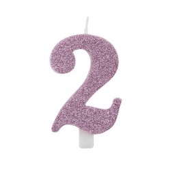 CANDELINA NUMERO 2 GLITTER MALVA 9,5cm