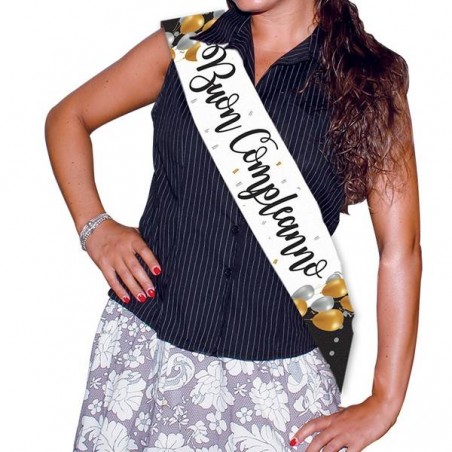 FASCIA PREMIO BUON METALLIZZATA BUON COMPLEANNO PRESTIGE 168x10cm