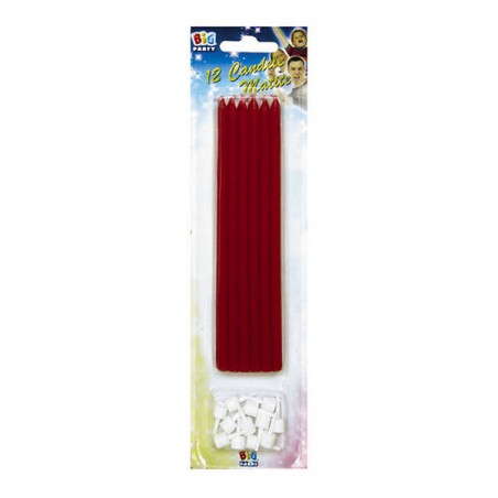 CANDELE MATITE C/SUPPORTO 15cm ROSSO 12pz