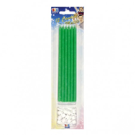 CANDELE MATITE C/SUPPORTO 15cm VERDE 12pz