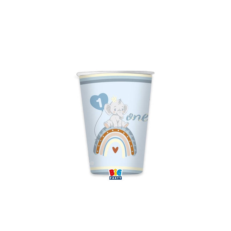 BICCHIERI CARTA 200cc PRIMO COMPLEANNO BOHO CELESTE 8pz