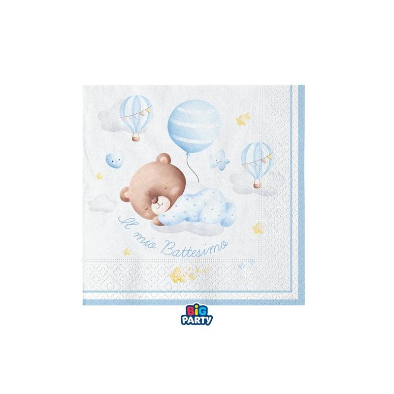 TOVAGLIOLI 25x25cm BATTESIMO BABY BEAR CELESTE 16pz