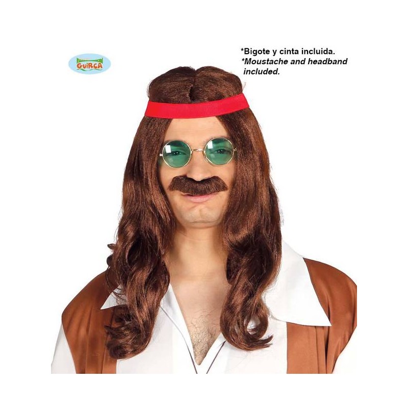 PARRUCCA HIPPIE CON BAFFI E FASCIA