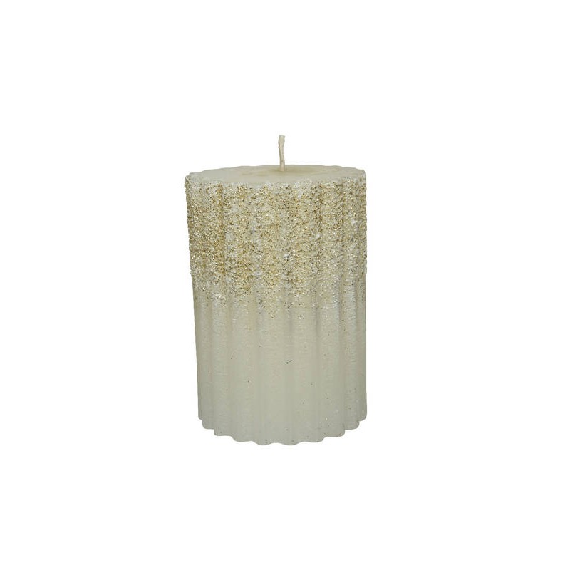 CANDELA MOCCOLO A COSTE ø7cm H.10cm GLITTER ORO-BIANCO