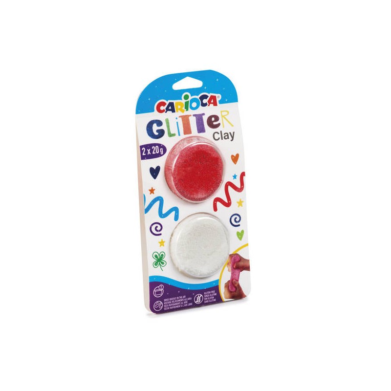 CARIOCA GLITTER CLAY 20gr 2pz BIANCO / ROSSO