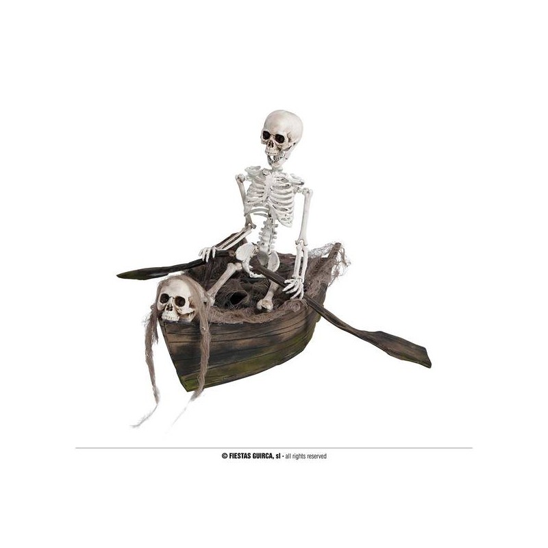 SCHELETRO IN BARCA CON MOVIMENTO 37x17cm