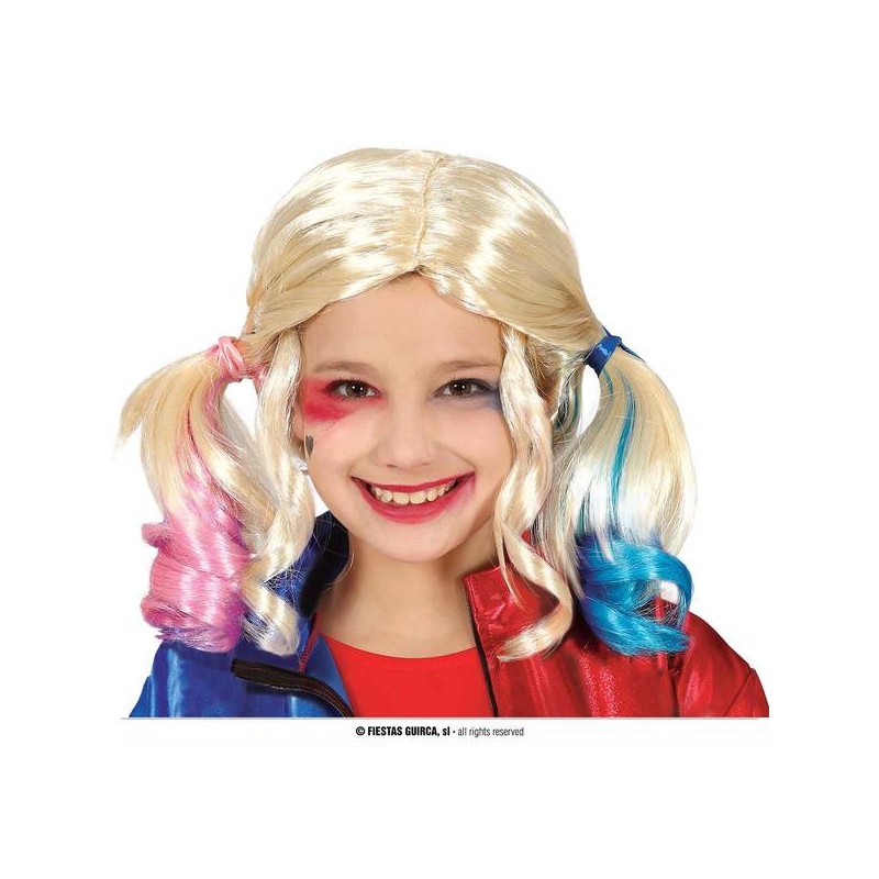 PARRUCCA BIONDA CON CODINI COLORATI PER BAMBINI