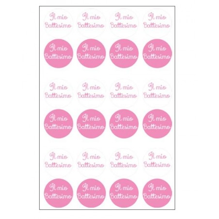 ETICHETTE ADESIVE CHIUDIBUSTA BATTESIMO ROSA ø3cm 240pz