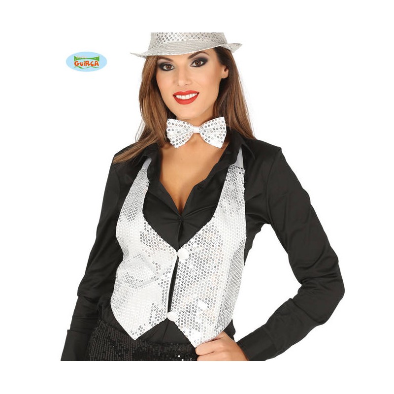 GILET DONNA PAILLETTES ARGENTO