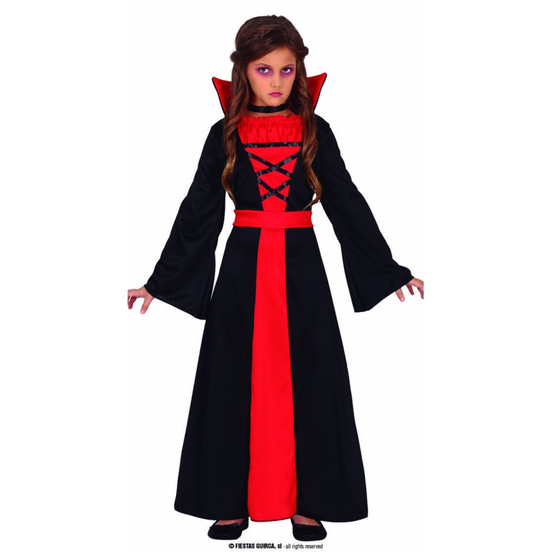 COSTUME BAMBINA VAMPIRO ABITO LUNGO CON COLLETTO 10-12 ANNI