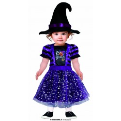 COSTUME BAMBINA STREGA TULLE VIOLA CON CAPPELLO 12-18 mesi