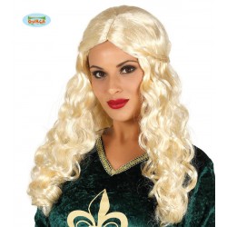PARRUCCA CAPELLI BIONDI RICCI CON TRECCIA