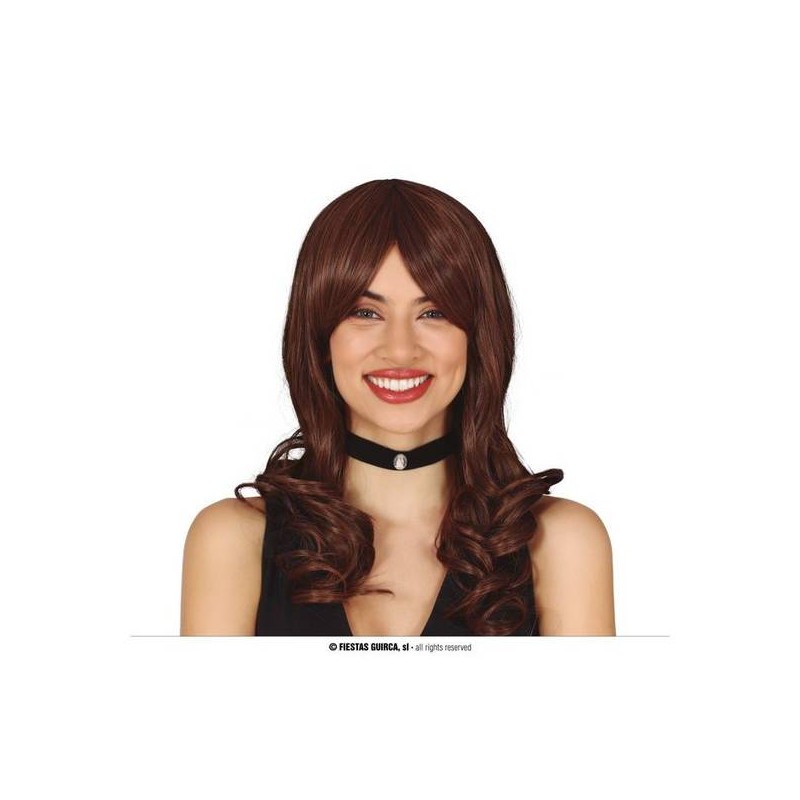 PARRUCCA CAPELLI CASTANI LUNGHI CON FRANGIA