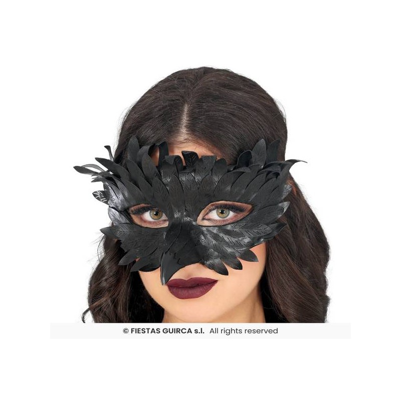 MASCHERA PIUME NERE C/BECCO