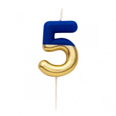 CANDELINA NUMERO 5 BLU/ORO 10,5cm