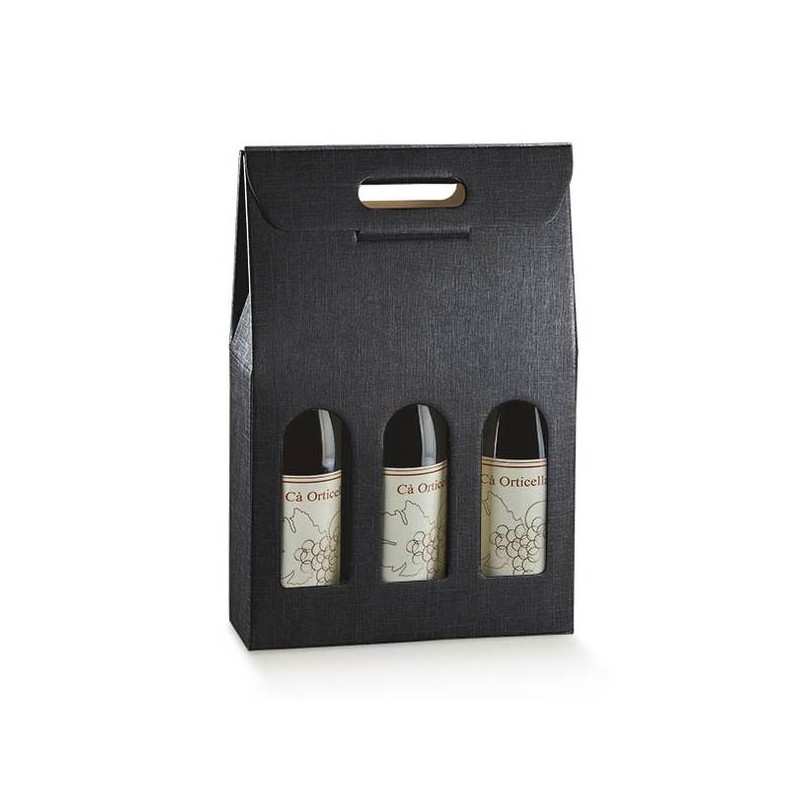 SCATOLA 3 BOTTIGLIE C/FIN. 27x9x38,5cm SETA NERO