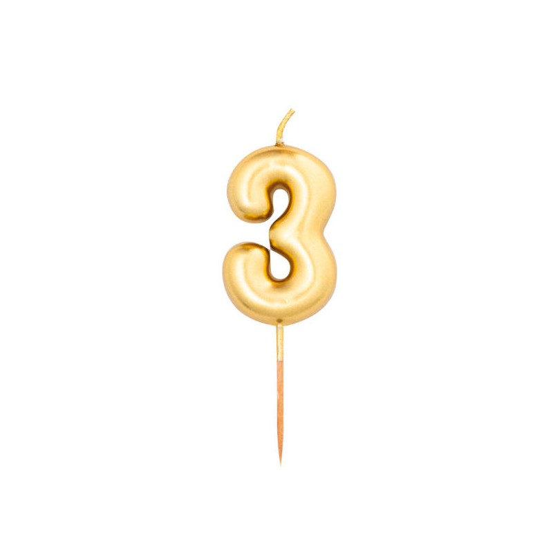 CANDELINA NUMERO 3 METAL ORO 8cm