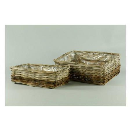 CESTO RETTANGOLARE S2 RATTAN 53,5x39x18,5 - 47x33x14,5cm MARRONE SET 2pz