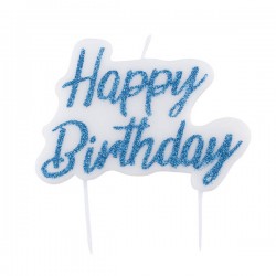 CANDELINA GLITTER TURCHESE HAPPY BIRTHDAY 8x6cm