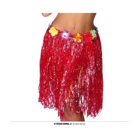 GONNA HAWAIANA ROSSA E FIORI 50cm