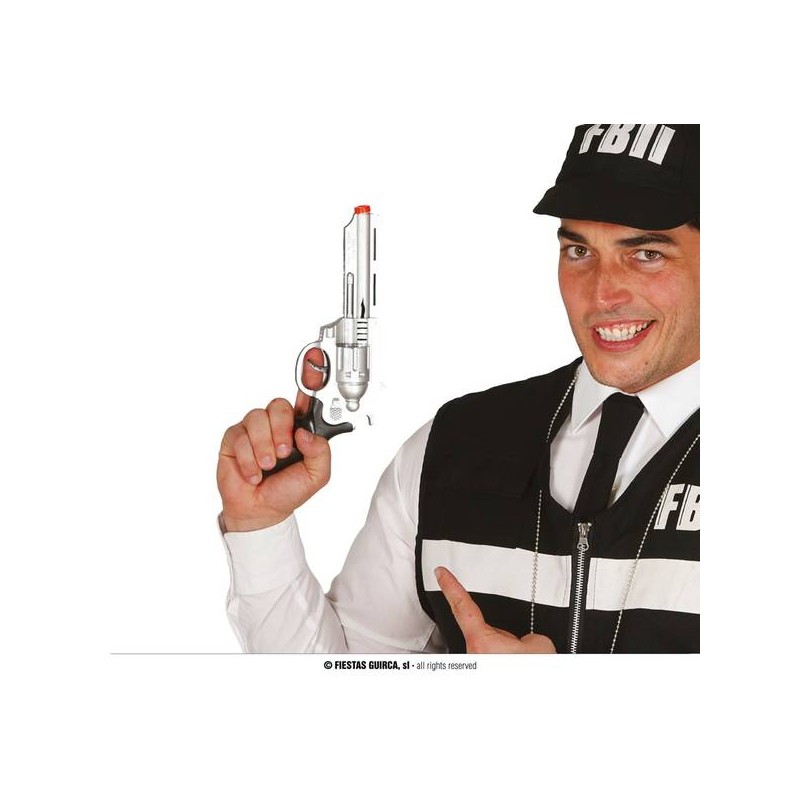 PISTOLA GANGSTER / FBI 28cm ARGENTATA MANICO NERO