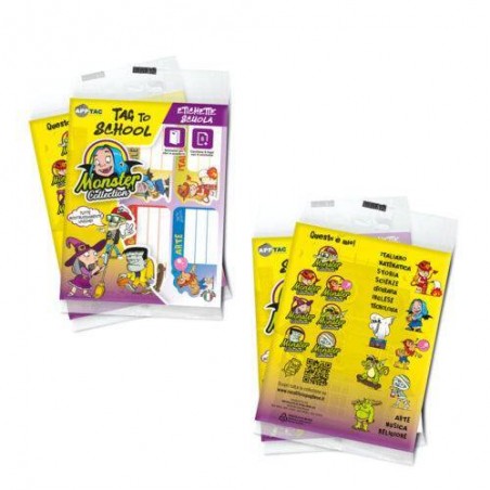 BUSTA ETICHETTE TAG TO SCHOOL 70x37mm FANTASY COMICS 36pz