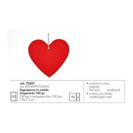 SEGNAPACCO CARTONCINO CUORE ROSSO C/FILO 100pz