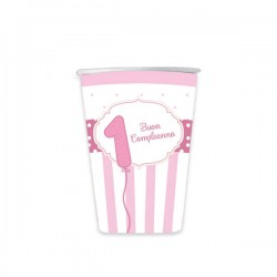 BICCHIERI 200cc BUON PRIMO COMPLEANNO ROSA 8pz