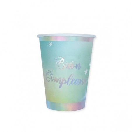 BICCHIERI 200cc BUON COMPLEANNO SOFT RAINBOW 8pz