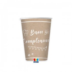 BICCHIERI CARTA 200cc BUON COMPLEANNO KRAFT 8pz