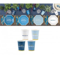 BICCHIERI 250cc HAPPY BIRTHDAY TO YOU BLU assortiti  8pz